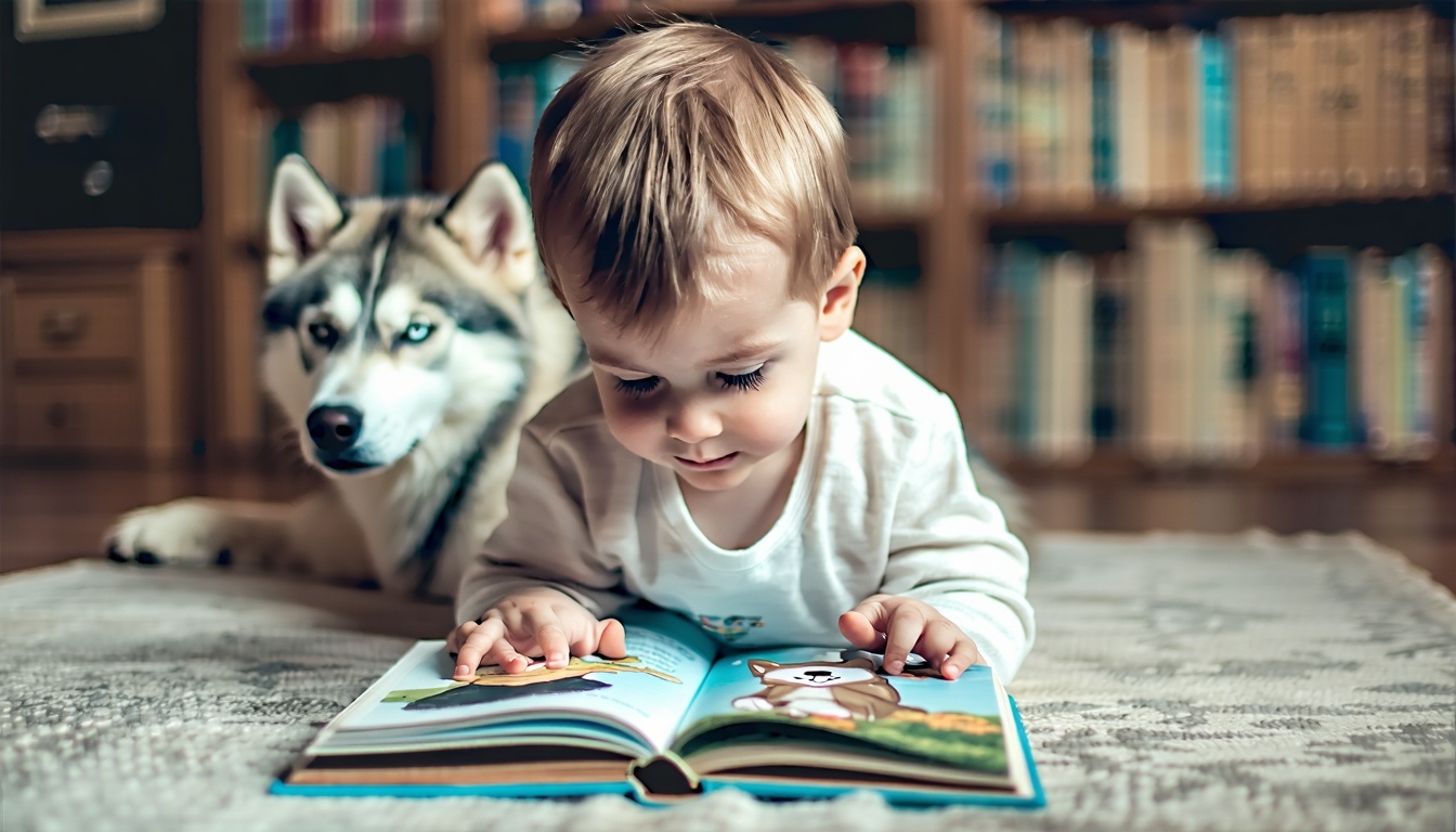 Child reading Jonathan the Husky book